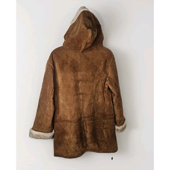 00s Covington Womens Suede Leather Shearling Lined Hooded Coat Sm Y2K - Picture 9 of 10